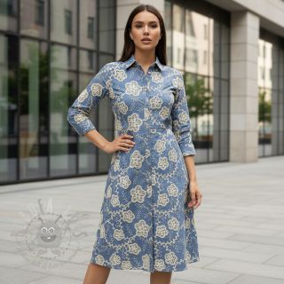 Bawełniana tkanina JEANS EMBROIDERY Flora design D