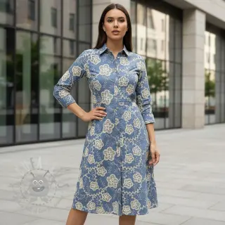 Bawełniana tkanina JEANS EMBROIDERY Flora design D