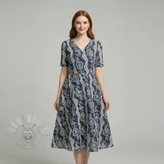 Bawełniana tkanina JEANS EMBROIDERY Flora design A