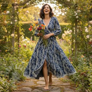 Bawełniana tkanina JEANS EMBROIDERY Flora design A