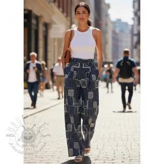 Bawełniana tkanina JEANS EMBROIDERY Square dark blue