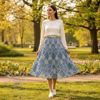 Bawełniana tkanina JEANS EMBROIDERY Square light blue