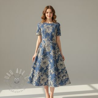 Bawełniana tkanina JEANS EMBROIDERY Bouquet blue