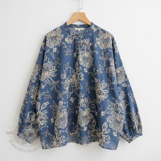 Bawełniana tkanina JEANS EMBROIDERY Bouquet blue