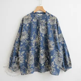 Bawełniana tkanina JEANS EMBROIDERY Bouquet blue