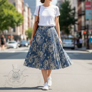 Bawełniana tkanina JEANS EMBROIDERY Bouquet blue