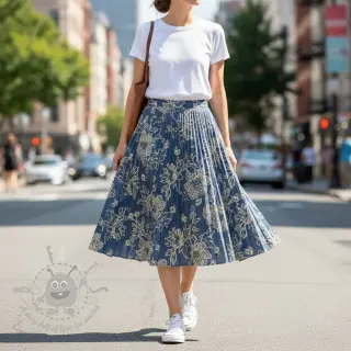 Bawełniana tkanina JEANS EMBROIDERY Bouquet blue