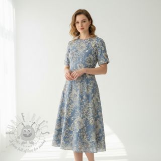 Bawełniana tkanina JEANS EMBROIDERY Bouquet light blue