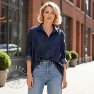 Bawełniana tkanina JEANS FOIL Flowers