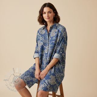 Bawełniana tkanina JEANS Embroidery leaves light blue