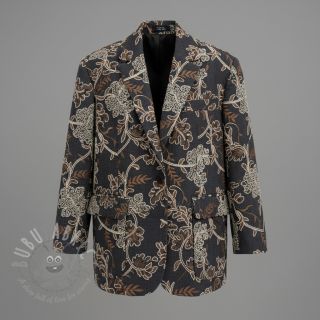 Bawełniana tkanina JEANS Embroidery leaves black