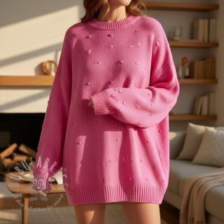Dzianina swetrowa BIG KNIT DOT pink