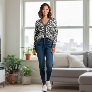 Dzianina swetrowa jacquard Comfy Collage shapes grey