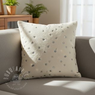 Tkanina płaszczowa TEDDY Tossed hearts silver