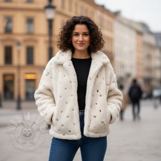 Tkanina płaszczowa TEDDY Tossed hearts gold