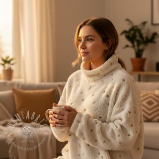 Tkanina płaszczowa TEDDY Tossed hearts gold