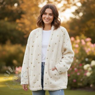 Tkanina płaszczowa TEDDY Tossed hearts gold