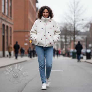 Tkanina płaszczowa TEDDY Tossed hearts multi