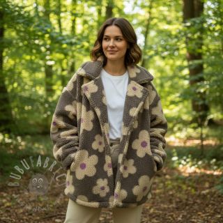 Tkanina płaszczowa TEDDY JACQUARD Flowers taupe/beige