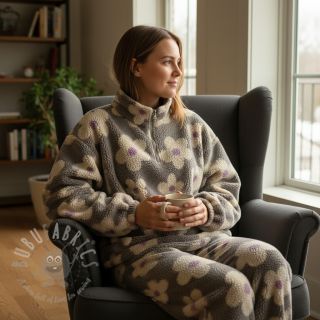 Tkanina płaszczowa TEDDY JACQUARD Flowers taupe/beige