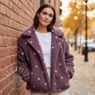 Tkanina płaszczowa TEDDY EMBROIDERY Mini rosewood