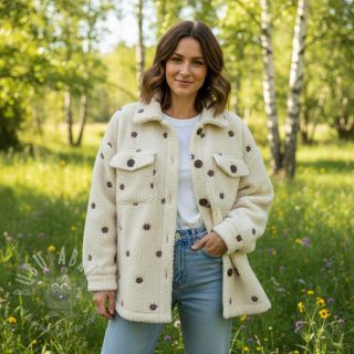 Tkanina płaszczowa TEDDY EMBROIDERY Mini ecru