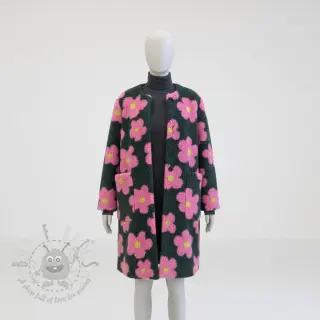 Tkanina płaszczowa TEDDY JACQUARD Flowers army green/pink