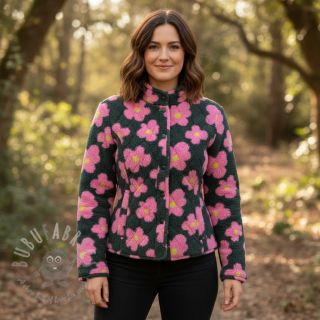 Tkanina płaszczowa TEDDY JACQUARD Flowers army green/pink