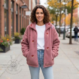 Tkanina płaszczowa EMBROIDERY Little mushrooms old pink