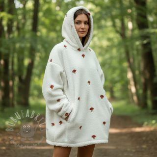 Tkanina płaszczowa EMBROIDERY Little mushrooms off white