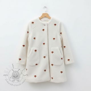Tkanina płaszczowa EMBROIDERY Little mushrooms off white