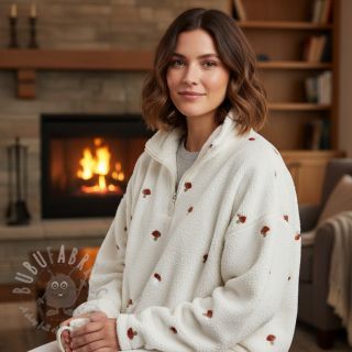 Tkanina płaszczowa EMBROIDERY Little mushrooms off white