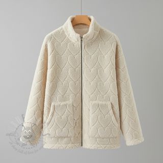 Tkanina płaszczowa TEDDY Hearts in hearts ecru