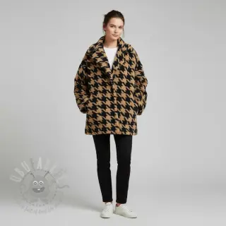 Tkanina płaszczowa TEDDY JACQUARD PIED DE POULE camel