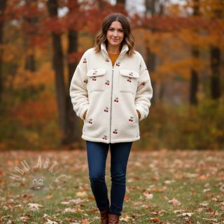 Tkanina płaszczowa TEDDY EMBROIDERY Cherries