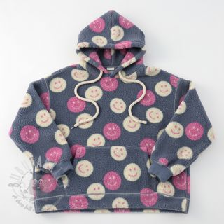 Tkanina płaszczowa TEDDY JACQUARD Happy faces jeans