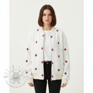 Tkanina płaszczowa TEDDY EMBROIDERY Strawberries off white