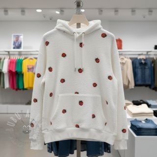 Tkanina płaszczowa TEDDY EMBROIDERY Strawberries off white