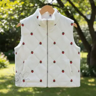 Tkanina płaszczowa TEDDY EMBROIDERY Strawberries white