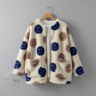 Tkanina płaszczowa TEDDY JACQUARD Happy faces ecru