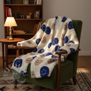 Tkanina płaszczowa TEDDY JACQUARD Happy faces ecru