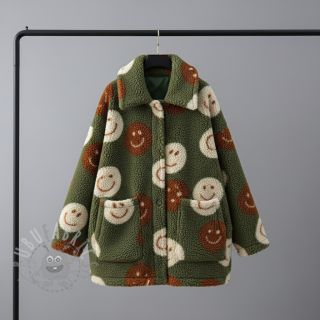 Tkanina płaszczowa TEDDY JACQUARD Happy faces green