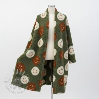 Tkanina płaszczowa TEDDY JACQUARD Happy faces green