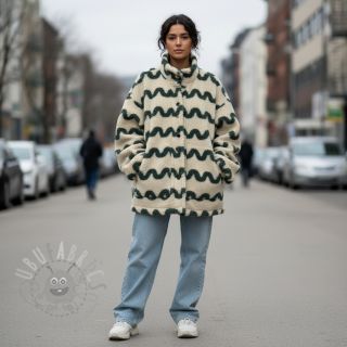 Tkanina płaszczowa TEDDY JACQUARD Waves army green