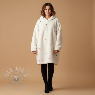 Tkanina płaszczowa TEDDY EMBROIDERY Hearts ecru