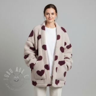 Tkanina płaszczowa TEDDY JACQUARD Hearts rouge