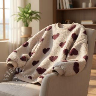 Tkanina płaszczowa TEDDY JACQUARD Hearts rouge