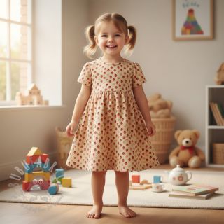 Sztruks STRETCH Little strawberries sand