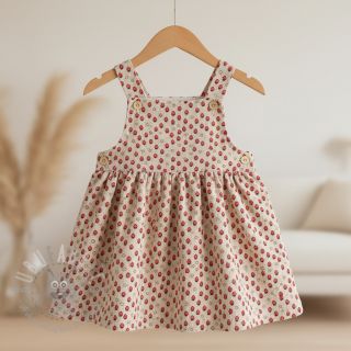 Sztruks STRETCH Little strawberries light sand