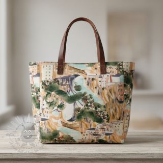 Tkanina dekoracyjna Houses ecru digital print